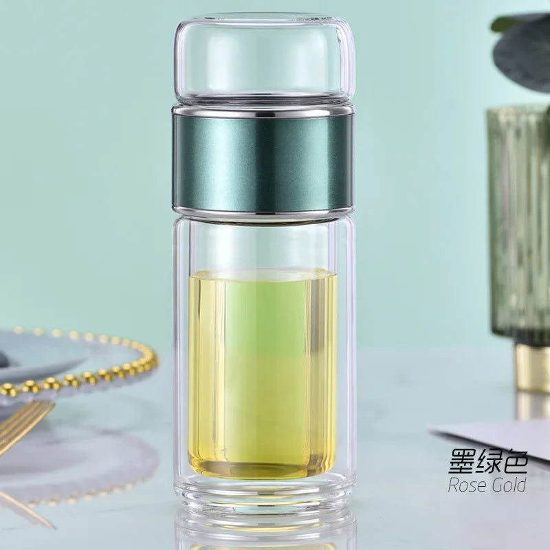Tea Infuser Bottle – Double-Walled Glass Bottle with Stainless Filter