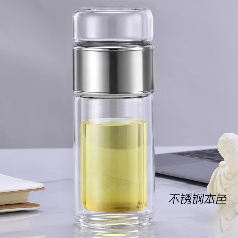 Tea Infuser Bottle – Double-Walled Glass Bottle with Stainless Filter