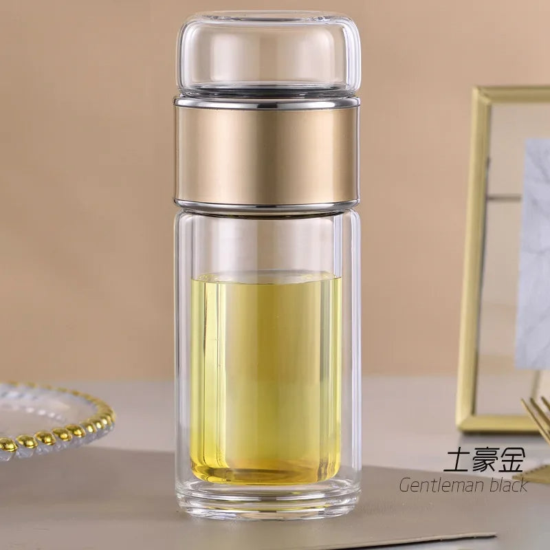 Tea Infuser Bottle – Double-Walled Glass Bottle with Stainless Filter