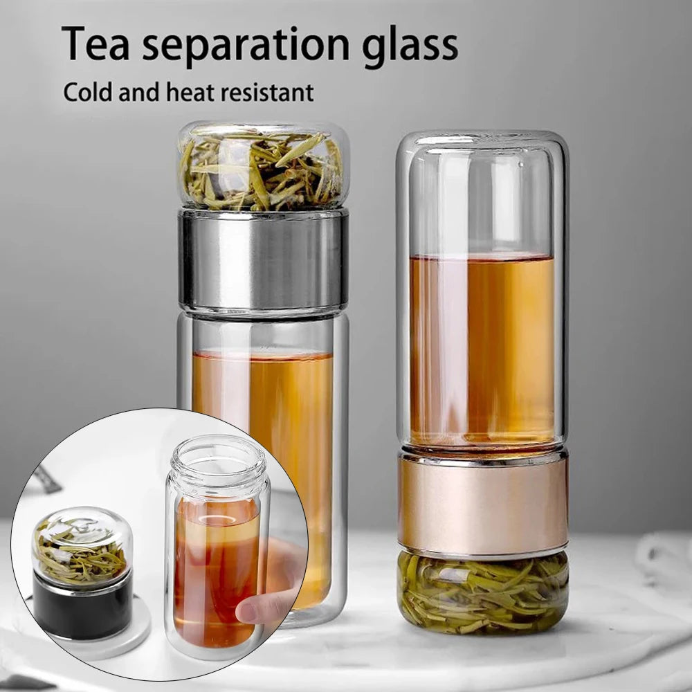 Tea Infuser Bottle – Double-Walled Glass Bottle with Stainless Filter