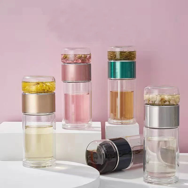 Tea Infuser Bottle – Double-Walled Glass Bottle with Stainless Filter