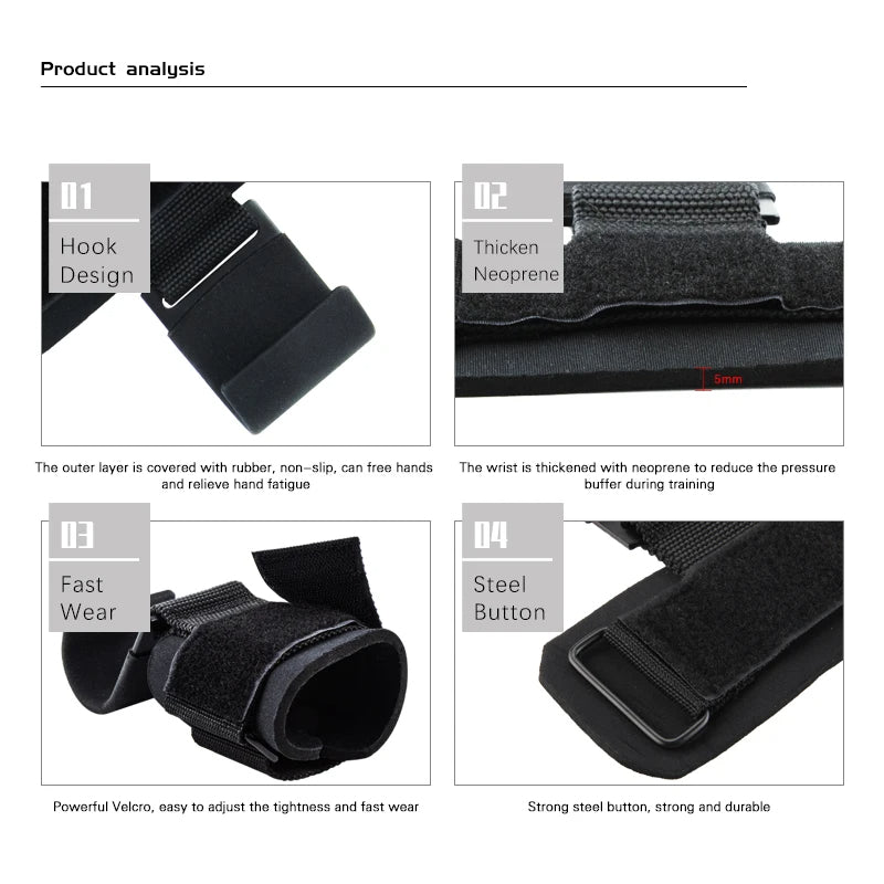 Weight Lifting Hooks with Wrist Straps – Heavy Duty Grip Support