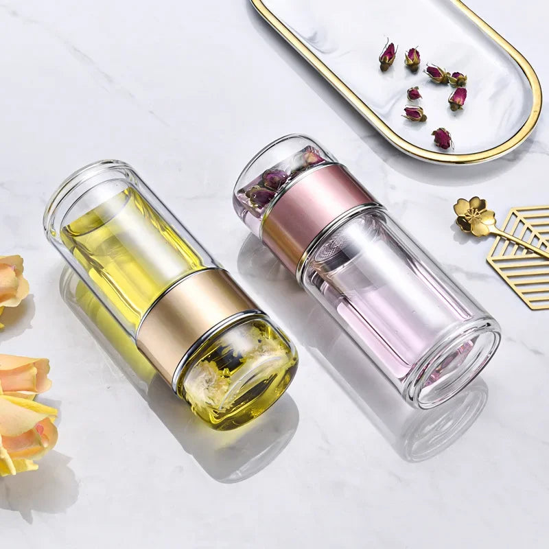 Tea Infuser Bottle – Double-Walled Glass Bottle with Stainless Filter