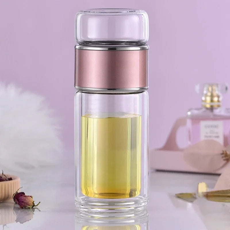Tea Infuser Bottle – Double-Walled Glass Bottle with Stainless Filter