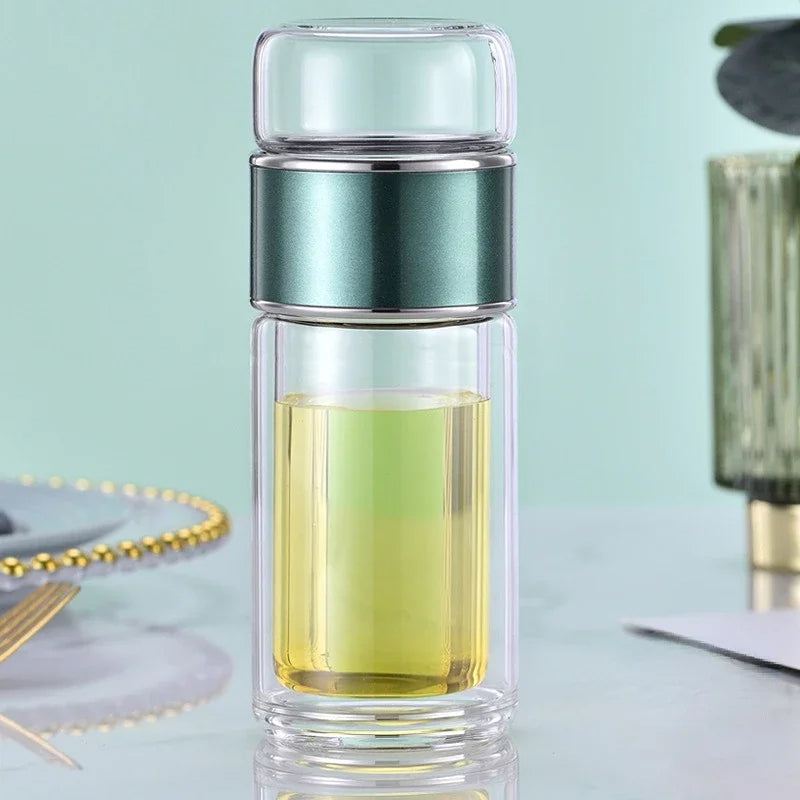 Tea Infuser Bottle – Double-Walled Glass Bottle with Stainless Filter