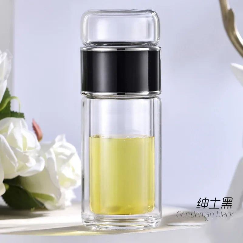 Tea Infuser Bottle – Double-Walled Glass Bottle with Stainless Filter