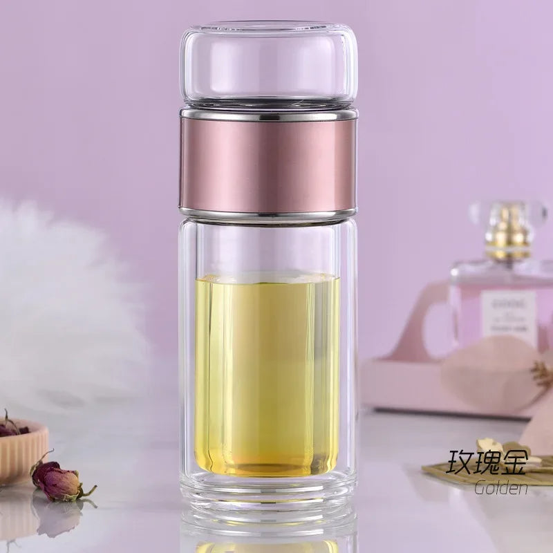 Tea Infuser Bottle – Double-Walled Glass Bottle with Stainless Filter